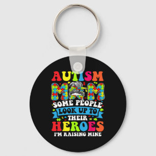 Autism Mum Raising Hero Groovy Messy Bun Autism Aw Key Ring
