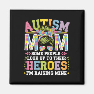 Autism Mum Raising Hero Groovy Messy Bun Autism Aw Magnet