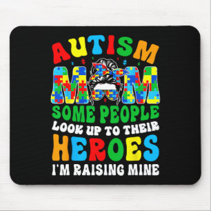 Autism Mum Raising Hero Groovy Messy Bun Autism Aw Mouse Pad