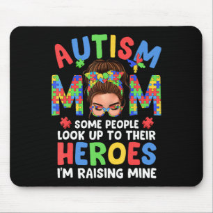 Autism Mum Raising Hero Groovy Messy Bun Autism Aw Mouse Pad