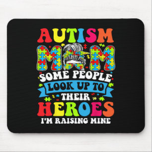 Autism Mum Raising Hero Groovy Messy Bun Autism Aw Mouse Pad