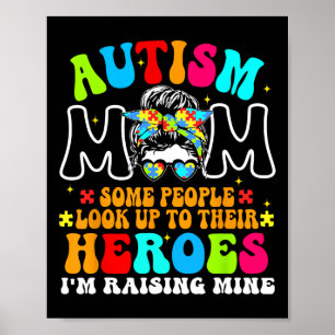 Autism Mum Raising Hero Groovy Messy Bun Autism Aw Poster