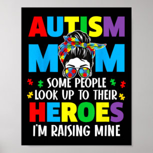 Autism Mum Raising Hero Groovy Messy Bun Autism Aw Poster
