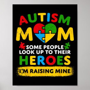 Autism Mum Raising Hero Groovy Messy Bun Autism Aw Poster
