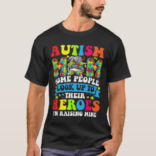Autism Mum Raising Hero Groovy Messy Bun Autism Aw T-Shirt