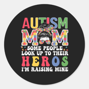 Autism Mum Raising - Hero Groovy Messy Bun Autism Classic Round Sticker