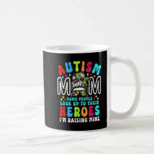 Autism Mum Raising Hero Groovy Messy Bun Coffee Mug