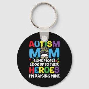 Autism Mum Raising Hero Messy Bun Autism Awareness Key Ring