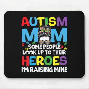 Autism Mum Raising Hero Messy Bun Autism Awareness Mouse Pad