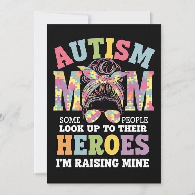 Autism Mum Raising Hero Messy Bun Autistic Invitation (Front)