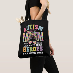 Autism Mum Raising Hero Messy Bun Autistic Tote Bag