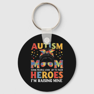 Autism Mum Raising Hero Messy Bun Groovy Autism Aw Key Ring