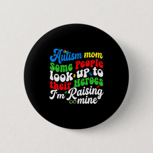 Autism mum raising my hero groovy retro puzzle 6 cm round badge