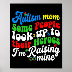Autism mum raising my hero groovy retro puzzle poster