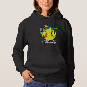 Autism Mum Softball Messy Bun Autism Awareness Hoodie