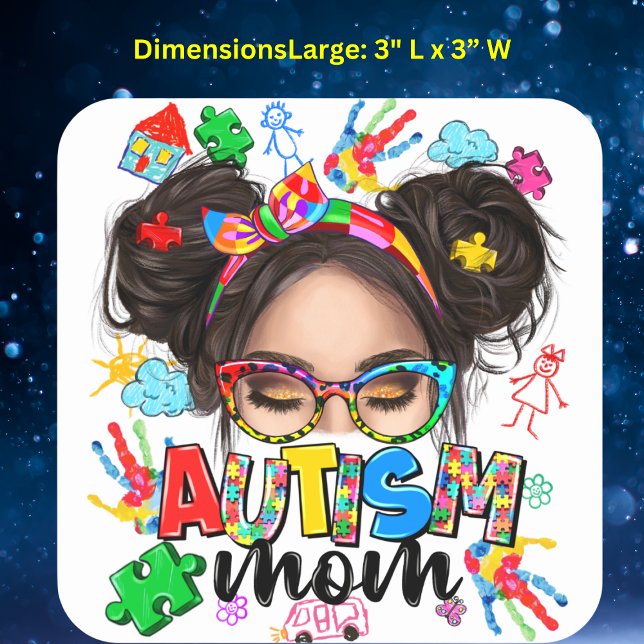 "Autism Mum" Square Stickers (Celebrate the heart and soul of 'Autism Mom' with these expressive square stickers. Large: 3" L x 3”)