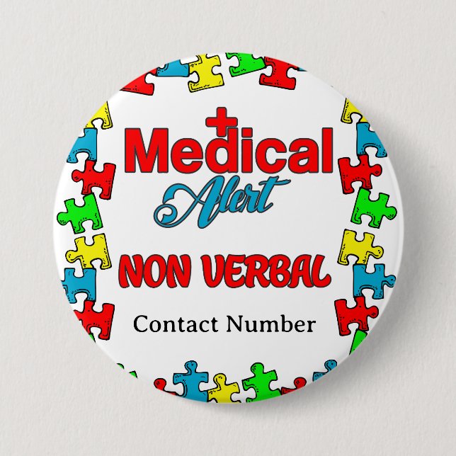 Autism Non Verbal Medical Alert Pin (Front)