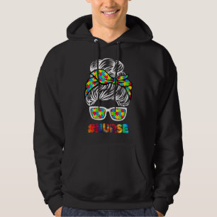 Autism Nurse Messy Bun Sunglasses Bandanna Mother  Hoodie