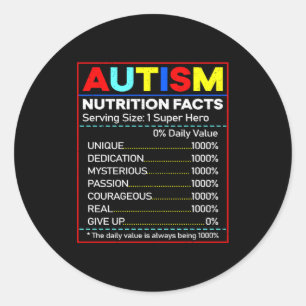 Autism Nutrition Facts Toddler Autism Awareness Mo Classic Round Sticker