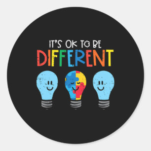 Autism Ok To Be Different Light Bulb Awareness Men Classic Round Sticker