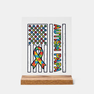 Autism Papa Flag Ribbon Puzzle Piece Shirt Design_ Acrylic Sign