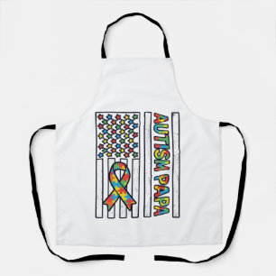 Autism Papa Flag Ribbon Puzzle Piece Shirt Design_ Apron