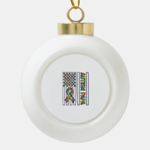 Autism Papa Flag Ribbon Puzzle Piece Shirt Design_ Ceramic Ball Christmas Ornament