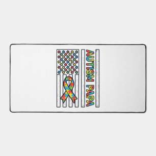 Autism Papa Flag Ribbon Puzzle Piece Shirt Design_ Desk Mat
