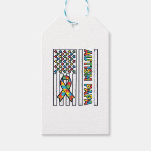 Autism Papa Flag Ribbon Puzzle Piece Shirt Design_ Gift Tags