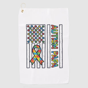 Autism Papa Flag Ribbon Puzzle Piece Shirt Design_ Golf Towel