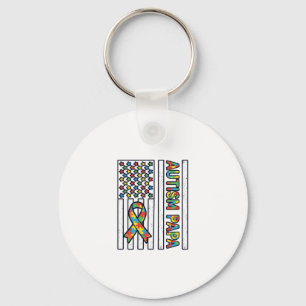 Autism Papa Flag Ribbon Puzzle Piece Shirt Design_ Key Ring