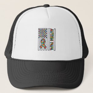 Autism Papa Flag Ribbon Puzzle Piece Shirt Design_ Trucker Hat
