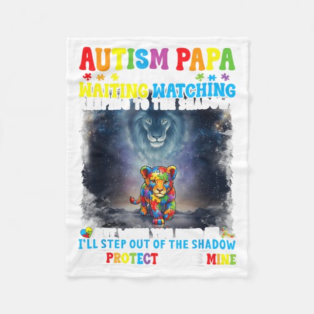 Autism Papa Lion Protector Support Grandson Fleece Blanket (Front)