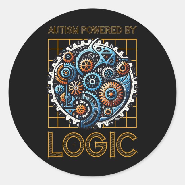 Autism Powered By Logic Mechanical Gears  Classic Round Sticker (Front)