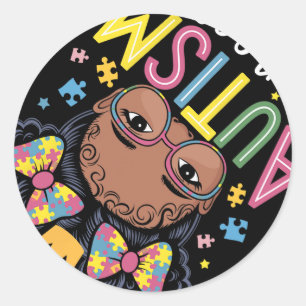 Autism Princess Afro Girls Bow Daughter Autism Awa Classic Round Sticker