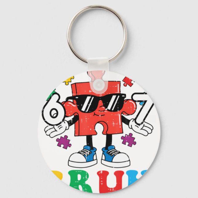 Autism Puzzle 6 7 Hand Bru Key Ring (Front)