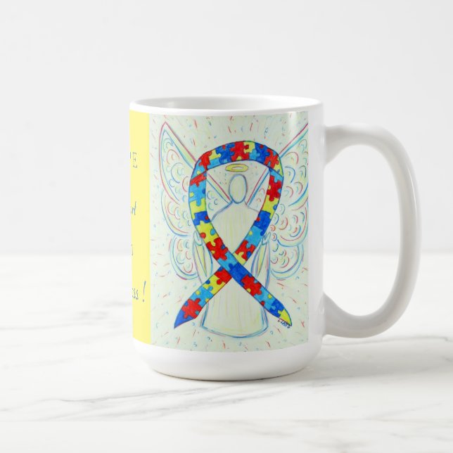 Autism Puzzle Awareness Ribbon Angel Mug (Right)