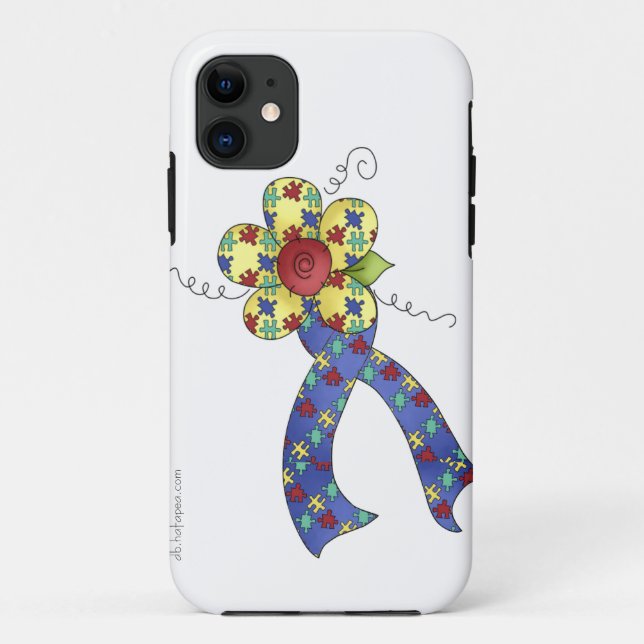 Autism Puzzle Awareness Ribbon & Flower Case-Mate iPhone Case (Back)