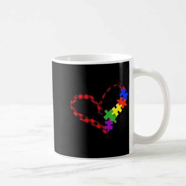Autism Puzzle Buffalo Plaid Love Christmas Graphic Coffee Mug (Right)