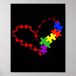 Autism Puzzle Buffalo Plaid Love Christmas Graphic Poster