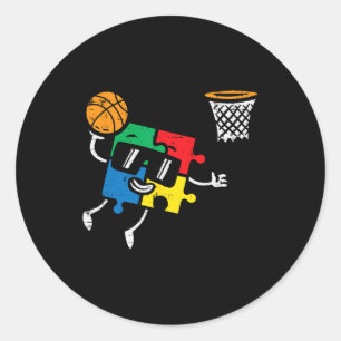 Autism Puzzle Bysketbyll Dunk Awareness Toddler Bo Classic Round Sticker