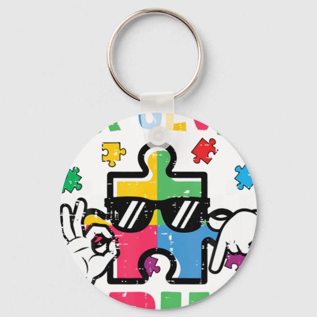 Autism Puzzle Hand Six Seven Bru Key Ring (Front)