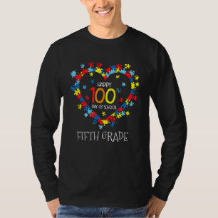 Autism Puzzle Heart 5th Grade Teacher 100th Day Va T-Shirt