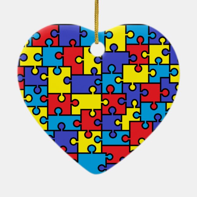 Autism Puzzle Heart Christmas Ornament (Back)