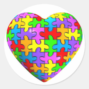 Autism Puzzle Heart Classic Round Sticker