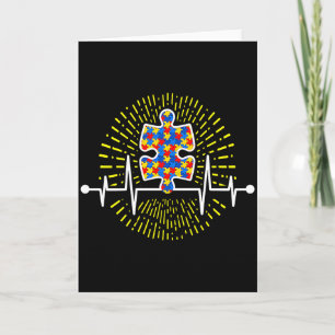 Autism Puzzle Heartbeat Autism Awareness T Shirt Card