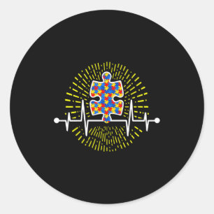 Autism Puzzle Heartbeat Autism Awareness T Shirt  Classic Round Sticker