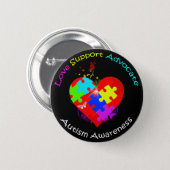 Autism Puzzle on Heart 6 Cm Round Badge (Front & Back)