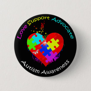 Autism Puzzle on Heart 6 Cm Round Badge