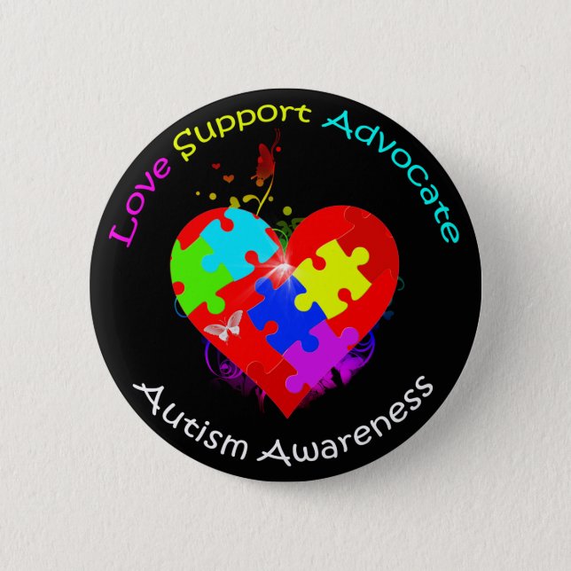 Autism Puzzle on Heart 6 Cm Round Badge (Front)